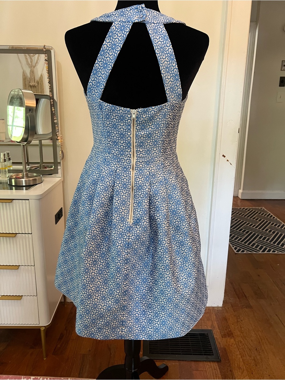 Banana Republic Blue White Fit & Flare Jacquard Dress Size 4 Sleeveless - Picture 5 of 14